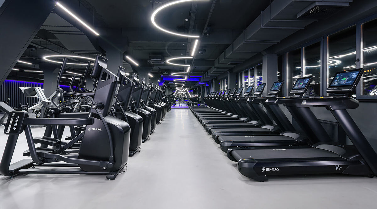 Zona de cardio equipada para un gimnasio comercial
